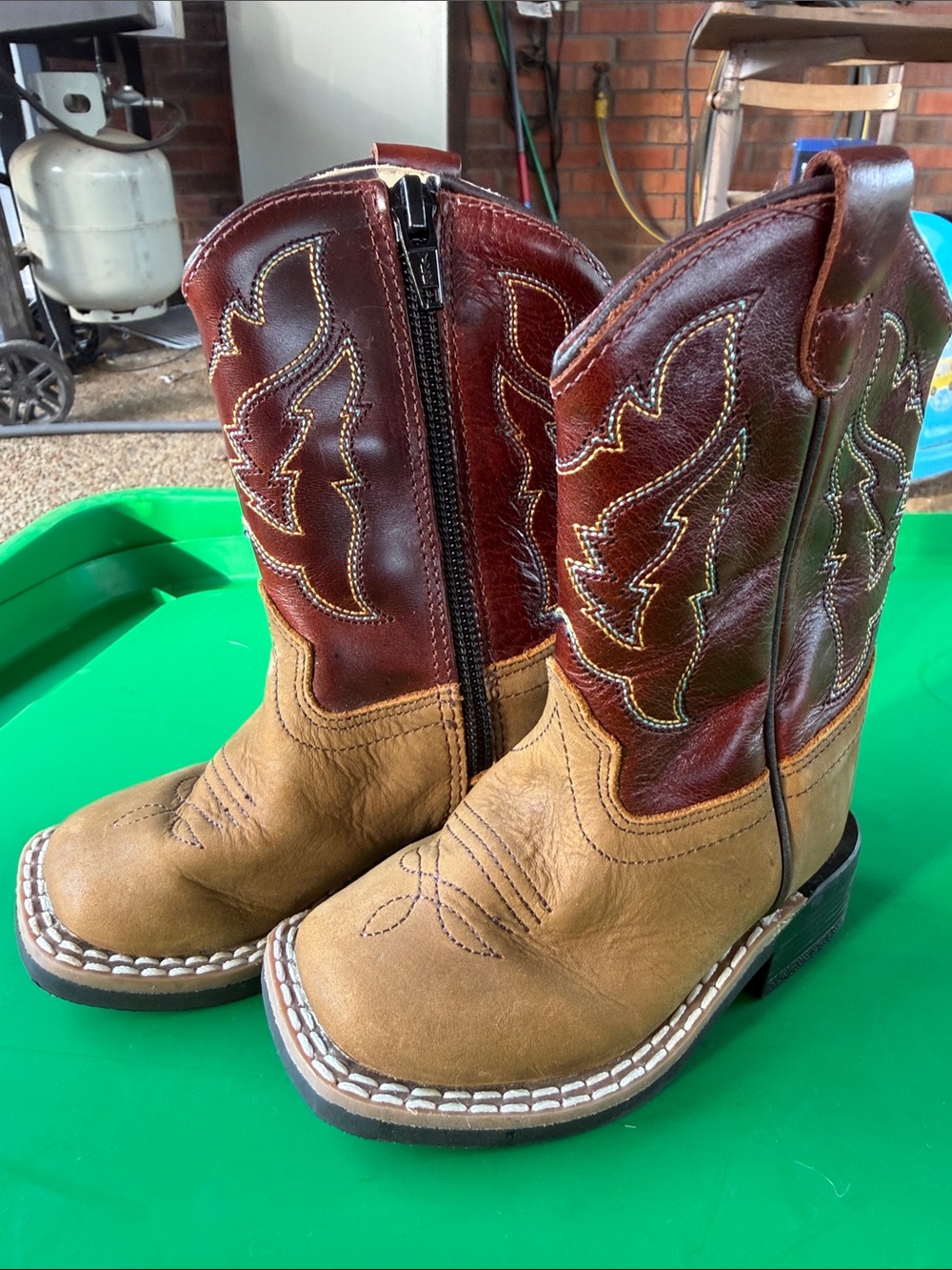 Old West Brown and Tan Kids Western Zip-Up Boots